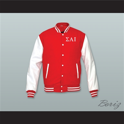 Sigma Alpha Iota Sorority Red Wool and White Lab Leather Varsity Letterman Jacket