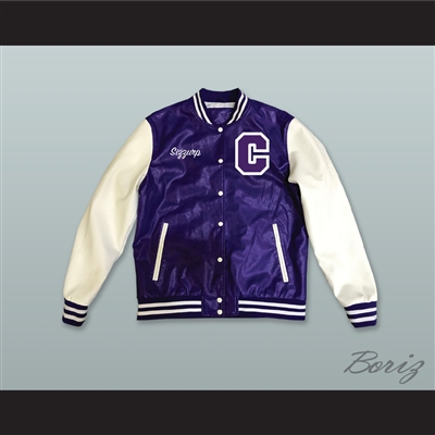 Sizzurp Team Codeine Lean Purple and White Lab Leather Varsity Letterman Jacket
