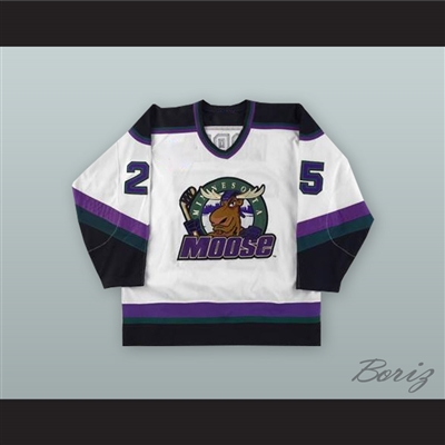 Stephane Morin 25 Minnesota Moose White Hockey Jersey