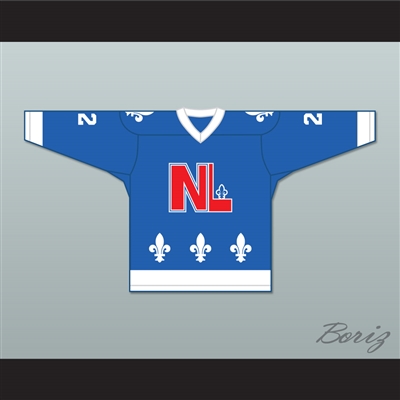 Steve Bradshaw 22 Le National de QueÌbec Blue Hockey Jersey- Lance et compte (He Shoots, He Scores)