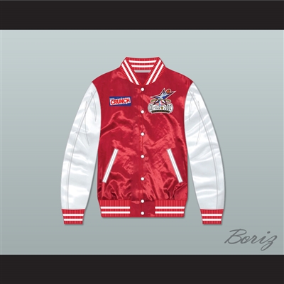 Stripes Rock N' Jock All Star Jam 2002 Red/ White Varsity Letterman Satin Bomber Jacket