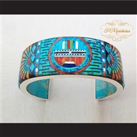 P Middleton Sun Face Cuff Bracelet Sterling Silver .925 Micro Inlay Stones