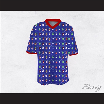 Super Mario Ugly Christmas Sweater Dye Sub Print Blue Football Jersey