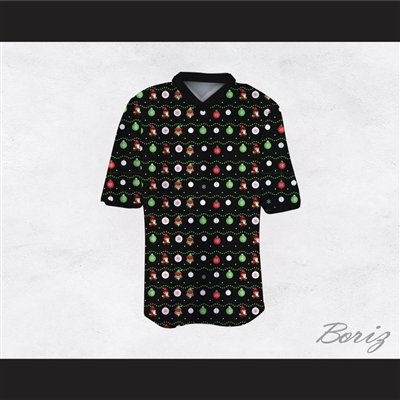Super Mario Ugly Christmas Sweater Dye Sub Print Black Football Jersey