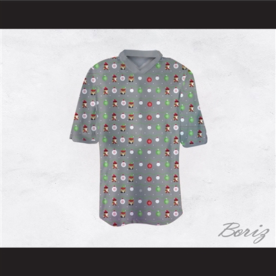 Super Mario Ugly Christmas Sweater Dye Sub Print Gray Football Jersey