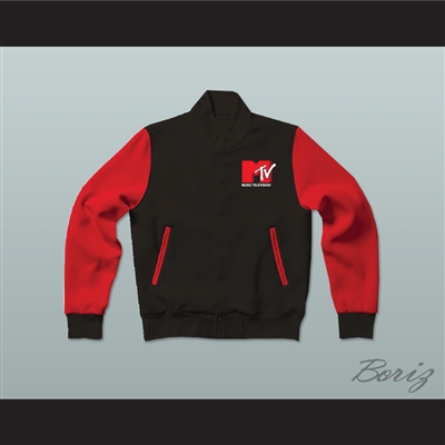 Robert Pattinson Music Television Red & Black Letterman Jacket-Style Sweatshirt