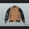 Tan Wool and Black Lab Leather Varsity Letterman Jacket