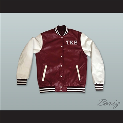 Tau Kappa Epsilon Fraternity Maroon and White Lab Leather Varsity Letterman Jacket