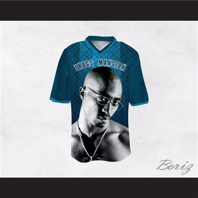 Tupac Shakur 24 Thugs Mansion Blue Pattern Design Football Jersey