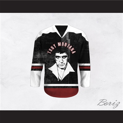 Tony Montana 00 Scarface Black Portrait Hockey Jersey