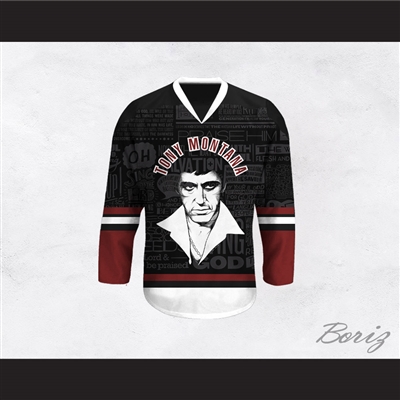 Tony Montana 00 Scarface Black Text Pattern Hockey Jersey
