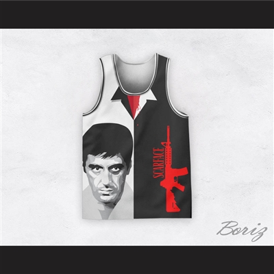 Tony Montana 11 Scarface Black and White Basketball Jersey