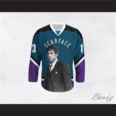 Scarface Tony Montana 13 Teal and Purple Hockey Jersey