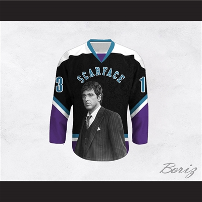 Scarface Tony Montana 13 Black and Purple Hockey Jersey