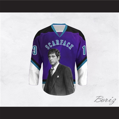 Scarface Tony Montana 13 Purple and White Hockey Jersey