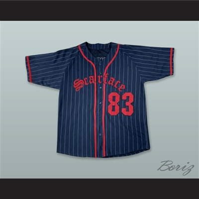 Tony Montana 83 Scarface Navy Blue Pinstriped Baseball Jersey