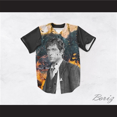 Tony Montana Scarface 45 Burning Baseball Jersey