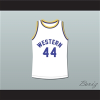 Anthony C Hall Tony the Point Shaver 44 Western University Dolphins White Basketball Jersey Blue Chips