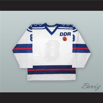 Torsten Hanusch 8 East Germany National Team White Hockey Jersey