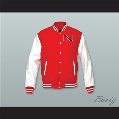 Trinidad and Tobago Red Wool and White Lab Leather Varsity Letterman Jacket