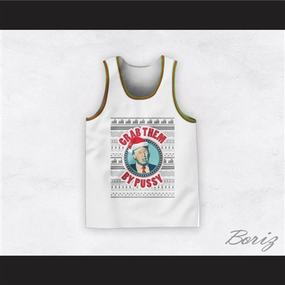 Donald Trump Grab Them By Pussy Christmas White Basketball Jersey