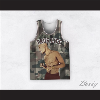 Tupac Shakur 12 Thug Life Green Camouflage Basketball Jersey