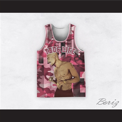 Tupac Shakur 12 Thug Life Pink Camouflage Basketball Jersey