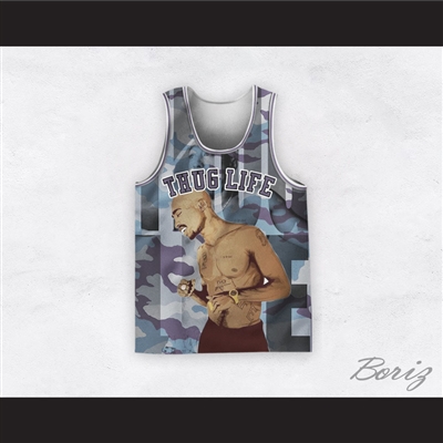 Tupac Shakur 12 Thug Life Blue Camouflage Basketball Jersey