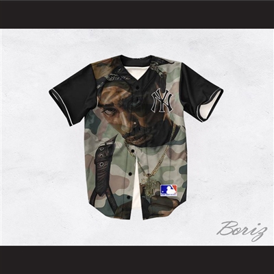 Tupac Shakur 13 New York Green Camouflage Baseball Jersey
