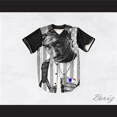 Tupac Shakur 13 New York Black and White American Flag Baseball Jersey