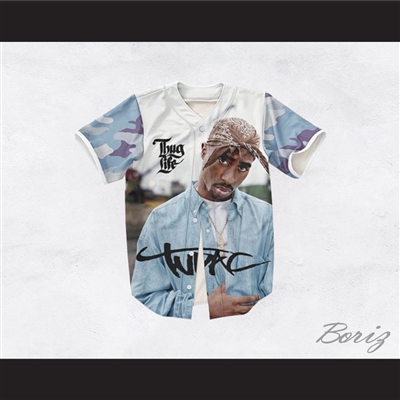 Tupac Shakur 13 Thug Life Blue Camouflage Baseball Jersey