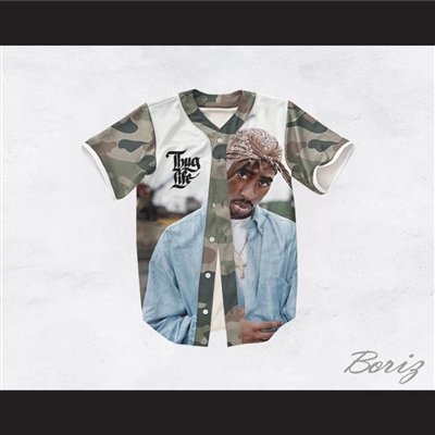 Tupac Shakur 13 Thug Life Green Camouflage Baseball Jersey