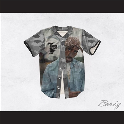 Tupac Shakur 13 Thug Life Gray Camouflage Baseball Jersey
