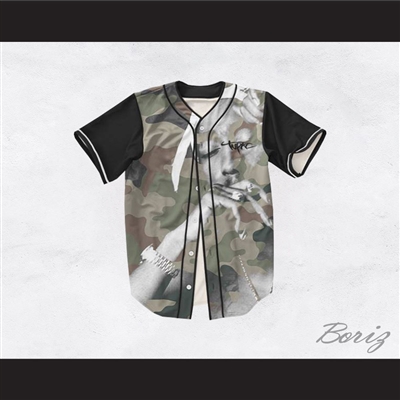 Tupac Shakur 13 Green Camouflage Baseball Jersey