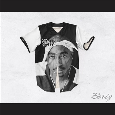 Tupac Shakur 16 Bandana Black with White Sleeves Baseball Jersey