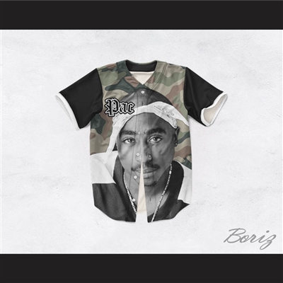 Tupac Shakur 16 Bandana Camouflage with Black Sleeves Baseball Jersey