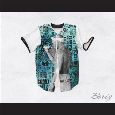 Tupac Shakur 16 Old School Hip Hop Logos Light Blue Baseball Jersey