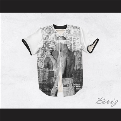 Tupac Shakur 16 Old School Hip Hop Logos Cityscape Baseball Jersey