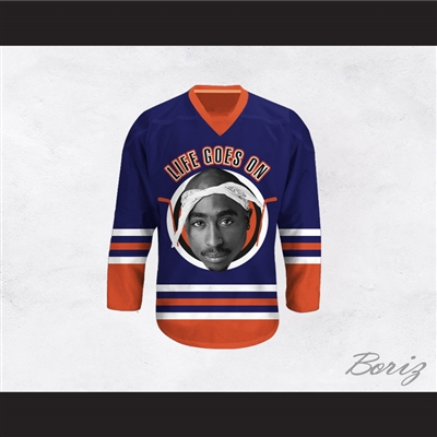 Tupac Shakur 6 Life Goes On Blue Hockey Jersey