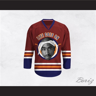 Tupac Shakur 6 Life Goes On Maroon Hockey Jersey