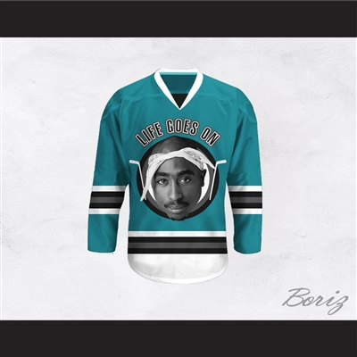 Tupac Shakur 6 Life Goes On Teal Hockey Jersey