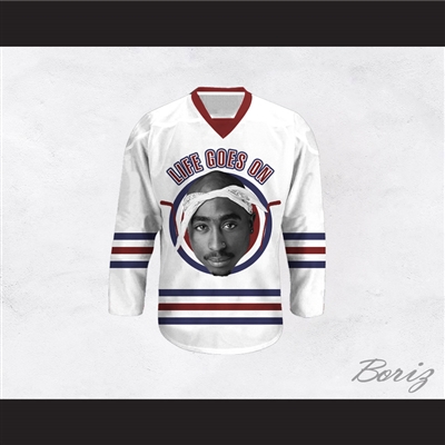 Tupac Shakur 6 Life Goes On White Hockey Jersey