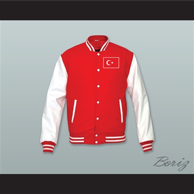 Turkey Red Wool and White Lab Leather Varsity Letterman Jacket