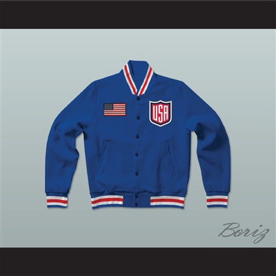 USA Blue Varsity Letterman Jacket-Style Sweatshirt 2