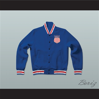 USA Blue Varsity Letterman Jacket-Style Sweatshirt 3