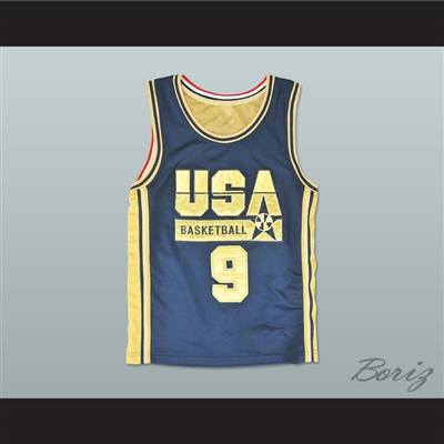 Michael Jordan 9 USA Blue and Gold Basketball Jersey