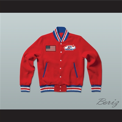 USA Red Hockey Varsity Letterman Jacket-Style Sweatshirt