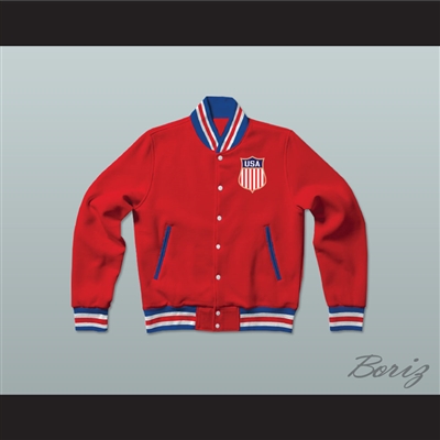 USA Red Varsity Letterman Jacket-Style Sweatshirt 3