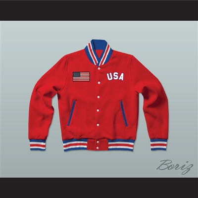 USA United States of America Red Letterman Jacket-Style Sweatshirt