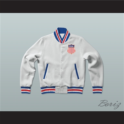 USA White Varsity Letterman Jacket-Style Sweatshirt 3